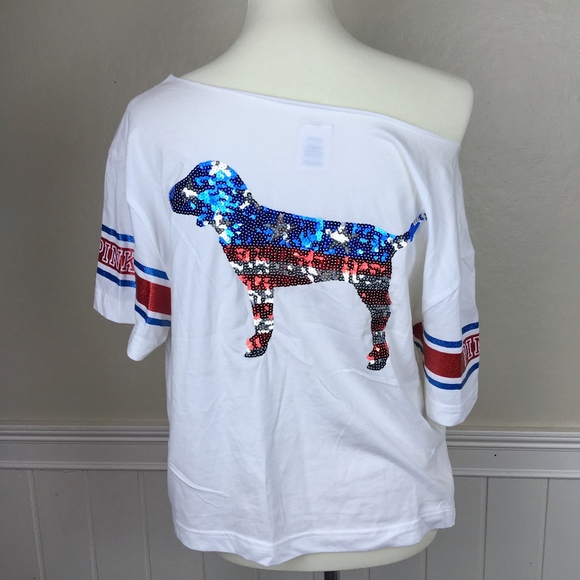 PINK Victoria's Secret Tops - NEW PINK Patriotic Drop Shoulder Tee Size Large